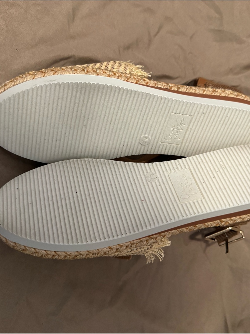 Crown Vintage Tan Beige Woven Espadrilles with Crystal Embellishment - Picture 9 of 10